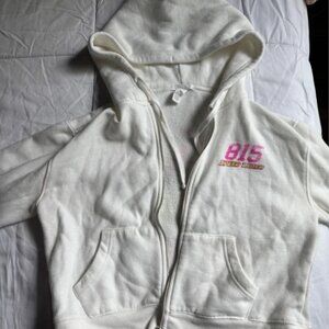 Full Tilt White Graphic Zip-Up Cropped Hoodie